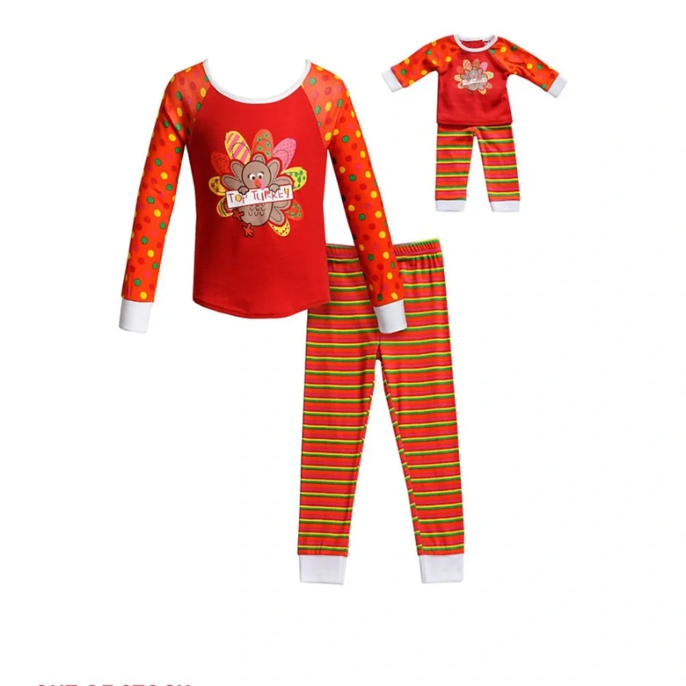 Dollie & Me Top Turkey Pj’s And Matching Doll Pjs